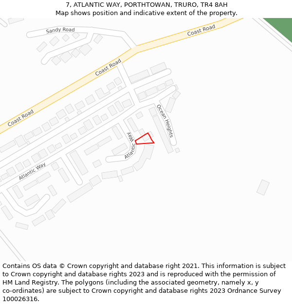 7, ATLANTIC WAY, PORTHTOWAN, TRURO, TR4 8AH: Location map and indicative extent of plot