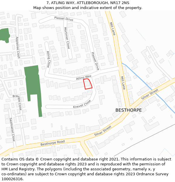 7, ATLING WAY, ATTLEBOROUGH, NR17 2NS: Location map and indicative extent of plot
