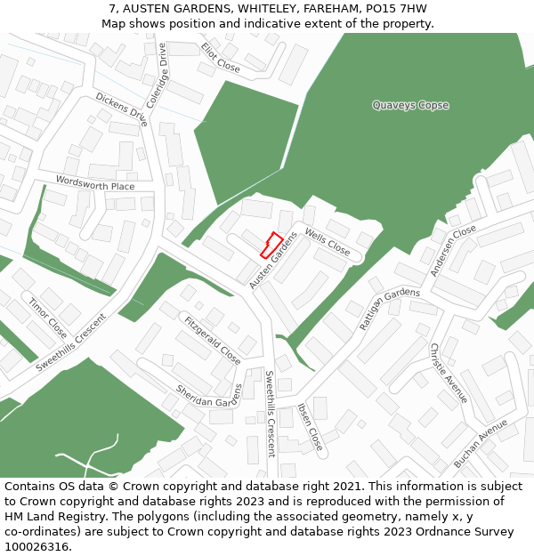 7, AUSTEN GARDENS, WHITELEY, FAREHAM, PO15 7HW: Location map and indicative extent of plot