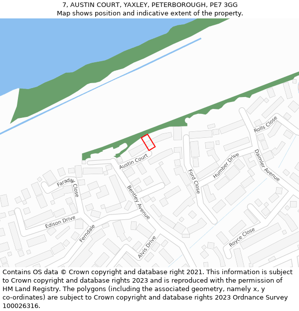 7, AUSTIN COURT, YAXLEY, PETERBOROUGH, PE7 3GG: Location map and indicative extent of plot