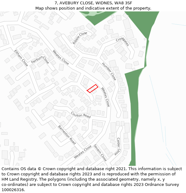 7, AVEBURY CLOSE, WIDNES, WA8 3SF: Location map and indicative extent of plot