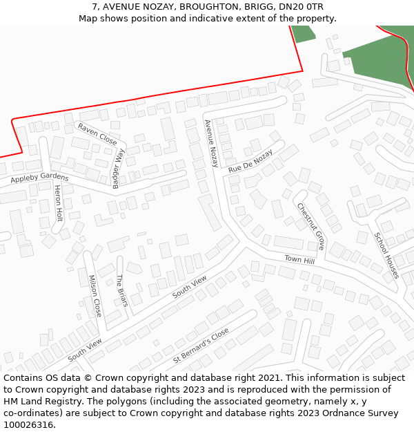 7, AVENUE NOZAY, BROUGHTON, BRIGG, DN20 0TR: Location map and indicative extent of plot