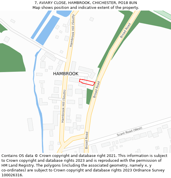 7, AVIARY CLOSE, HAMBROOK, CHICHESTER, PO18 8UN: Location map and indicative extent of plot