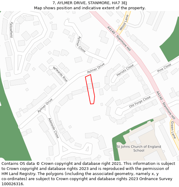 7, AYLMER DRIVE, STANMORE, HA7 3EJ: Location map and indicative extent of plot