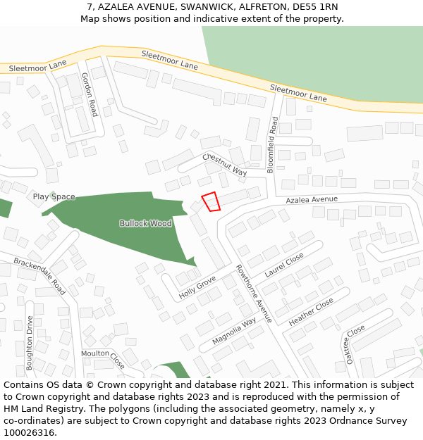 7, AZALEA AVENUE, SWANWICK, ALFRETON, DE55 1RN: Location map and indicative extent of plot