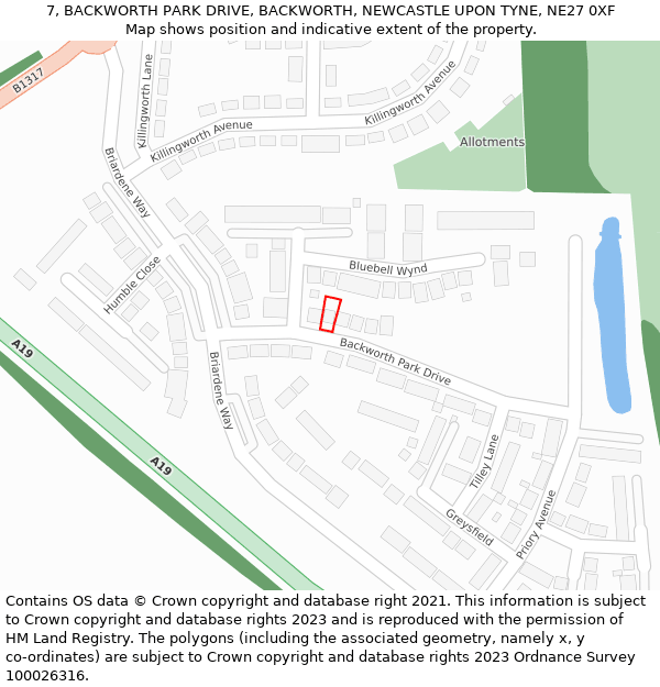 7, BACKWORTH PARK DRIVE, BACKWORTH, NEWCASTLE UPON TYNE, NE27 0XF: Location map and indicative extent of plot