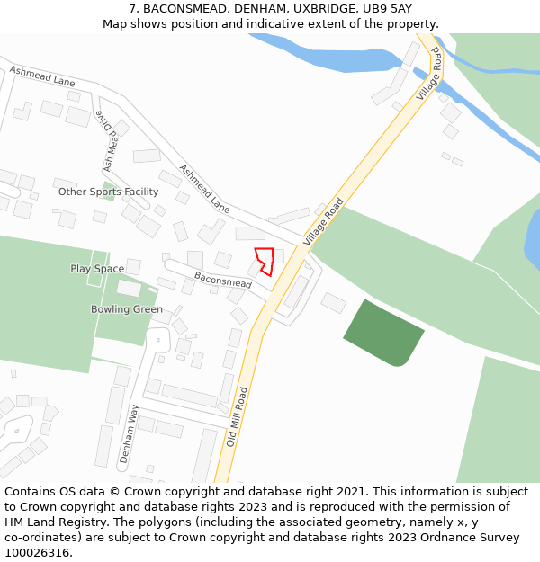 7, BACONSMEAD, DENHAM, UXBRIDGE, UB9 5AY: Location map and indicative extent of plot