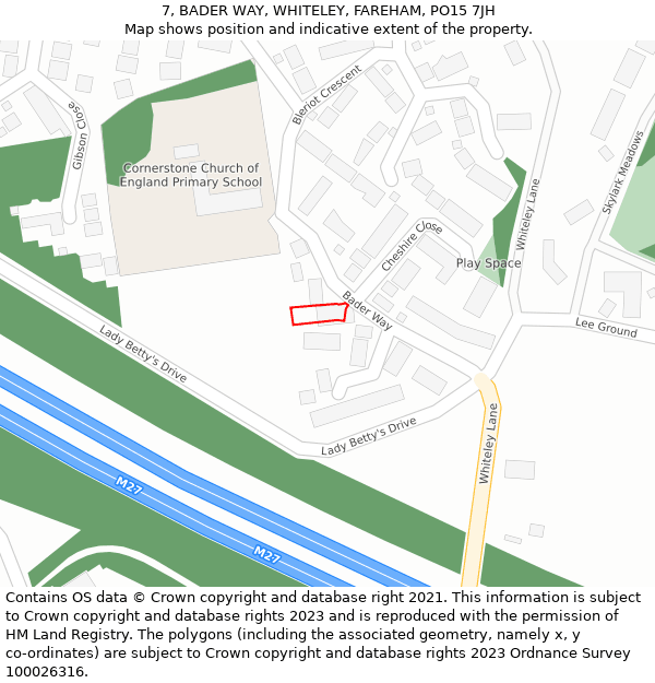 7, BADER WAY, WHITELEY, FAREHAM, PO15 7JH: Location map and indicative extent of plot