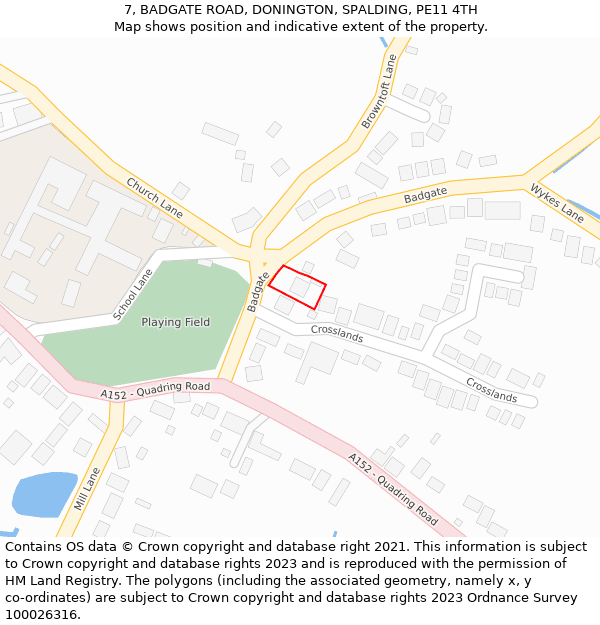7, BADGATE ROAD, DONINGTON, SPALDING, PE11 4TH: Location map and indicative extent of plot