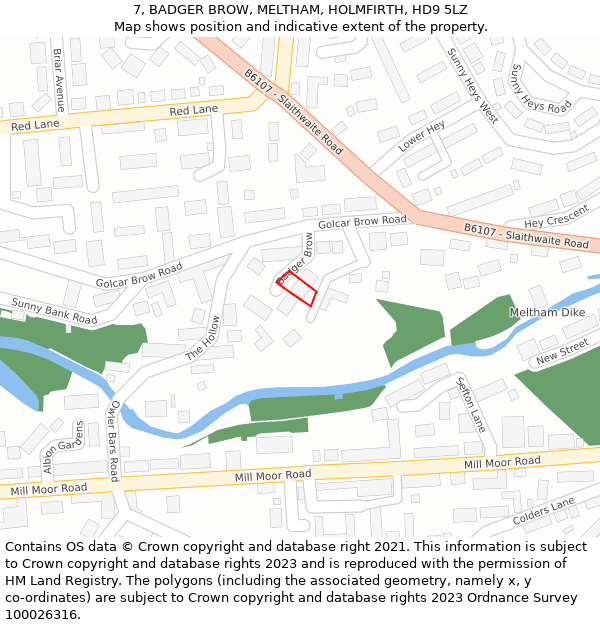 7, BADGER BROW, MELTHAM, HOLMFIRTH, HD9 5LZ: Location map and indicative extent of plot