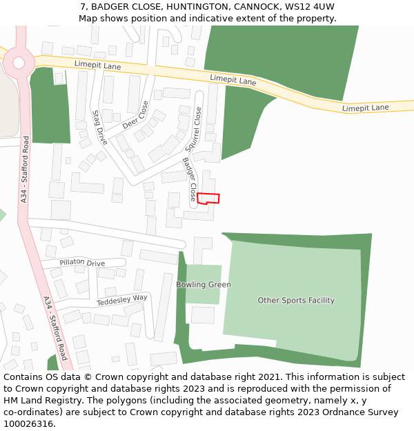 7, BADGER CLOSE, HUNTINGTON, CANNOCK, WS12 4UW: Location map and indicative extent of plot
