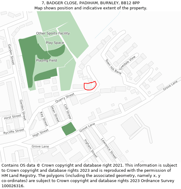 7, BADGER CLOSE, PADIHAM, BURNLEY, BB12 8PP: Location map and indicative extent of plot