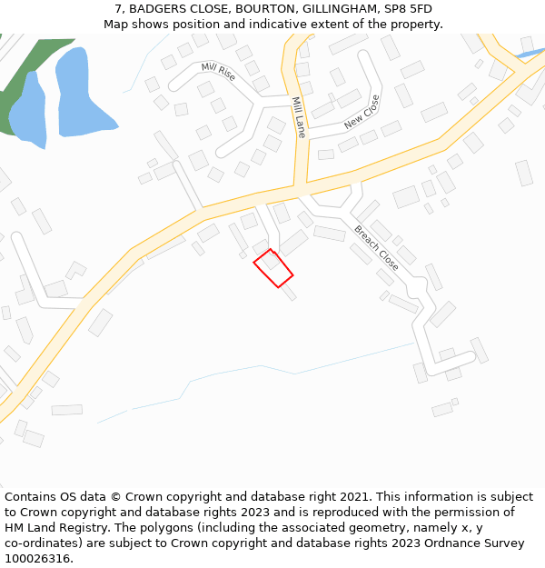 7, BADGERS CLOSE, BOURTON, GILLINGHAM, SP8 5FD: Location map and indicative extent of plot