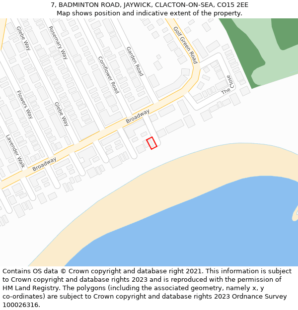 7, BADMINTON ROAD, JAYWICK, CLACTON-ON-SEA, CO15 2EE: Location map and indicative extent of plot