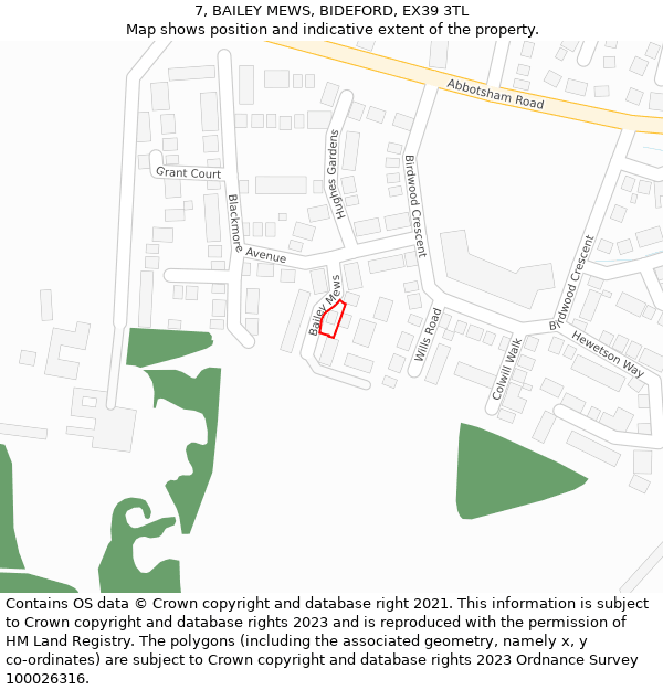 7, BAILEY MEWS, BIDEFORD, EX39 3TL: Location map and indicative extent of plot