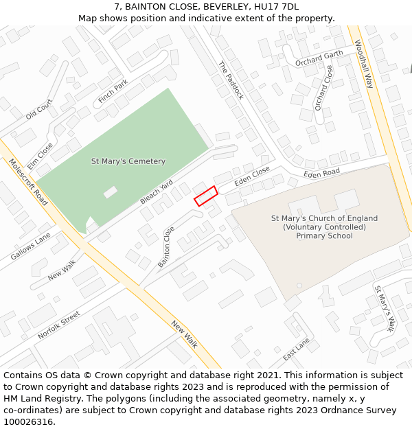 7, BAINTON CLOSE, BEVERLEY, HU17 7DL: Location map and indicative extent of plot