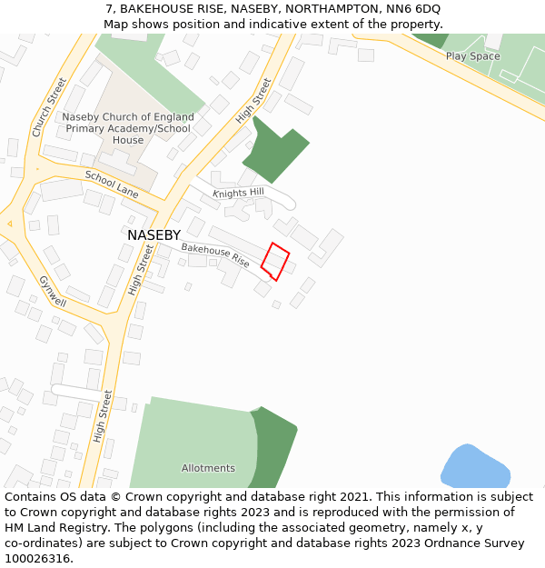 7, BAKEHOUSE RISE, NASEBY, NORTHAMPTON, NN6 6DQ: Location map and indicative extent of plot
