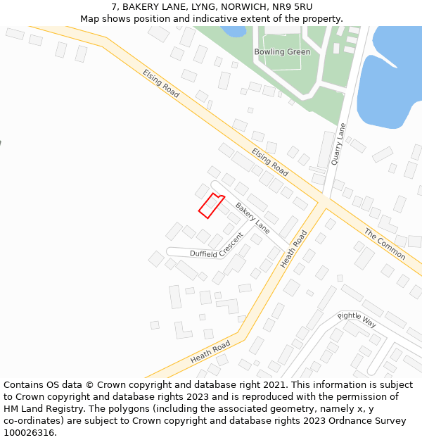 7, BAKERY LANE, LYNG, NORWICH, NR9 5RU: Location map and indicative extent of plot