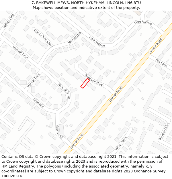 7, BAKEWELL MEWS, NORTH HYKEHAM, LINCOLN, LN6 8TU: Location map and indicative extent of plot