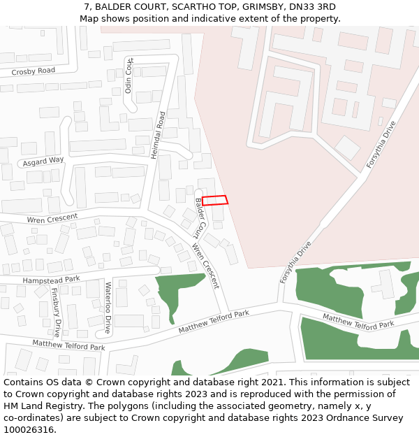 7, BALDER COURT, SCARTHO TOP, GRIMSBY, DN33 3RD: Location map and indicative extent of plot