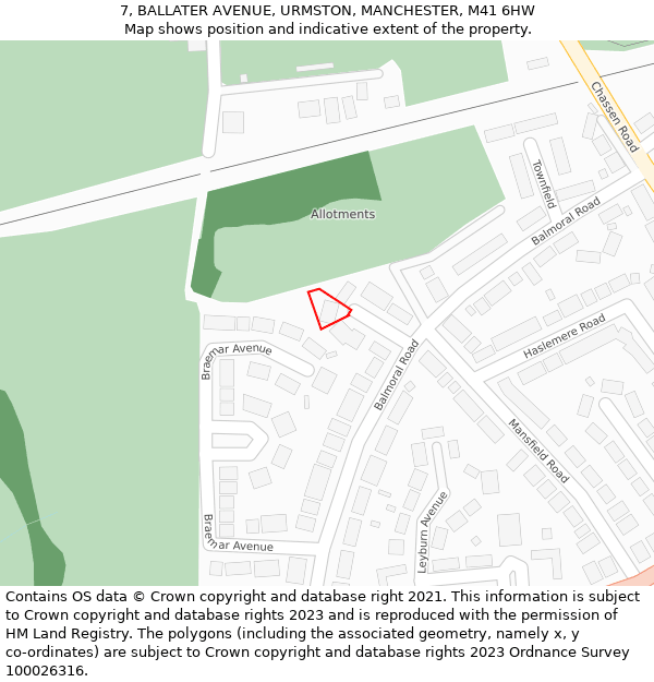 7, BALLATER AVENUE, URMSTON, MANCHESTER, M41 6HW: Location map and indicative extent of plot