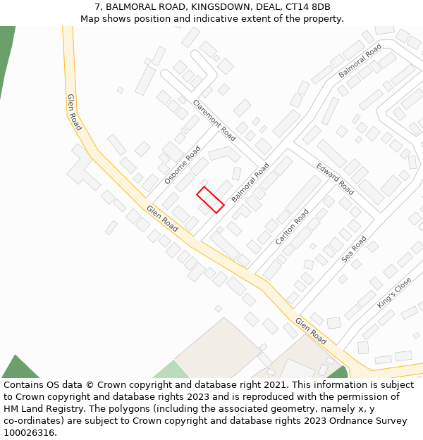 7, BALMORAL ROAD, KINGSDOWN, DEAL, CT14 8DB: Location map and indicative extent of plot