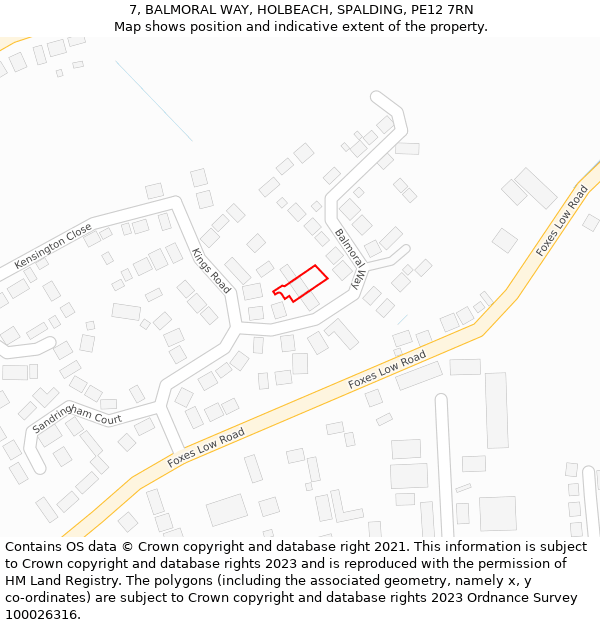 7, BALMORAL WAY, HOLBEACH, SPALDING, PE12 7RN: Location map and indicative extent of plot