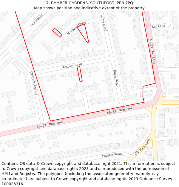 7, BAMBER GARDENS, SOUTHPORT, PR9 7PQ: Location map and indicative extent of plot