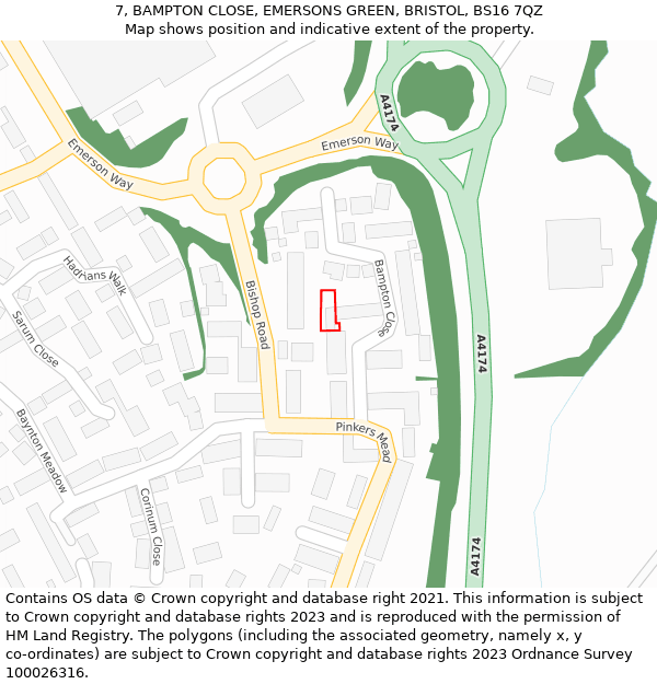 7, BAMPTON CLOSE, EMERSONS GREEN, BRISTOL, BS16 7QZ: Location map and indicative extent of plot