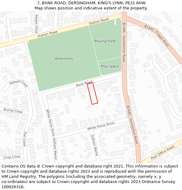 7, BANK ROAD, DERSINGHAM, KING'S LYNN, PE31 6HW: Location map and indicative extent of plot