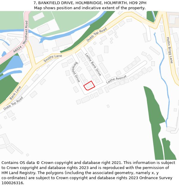 7, BANKFIELD DRIVE, HOLMBRIDGE, HOLMFIRTH, HD9 2PH: Location map and indicative extent of plot