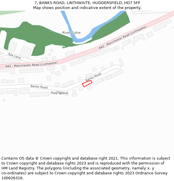 7, BANKS ROAD, LINTHWAITE, HUDDERSFIELD, HD7 5FP: Location map and indicative extent of plot