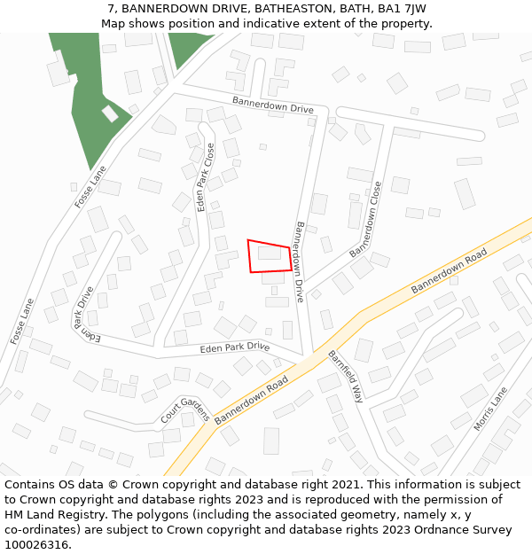 7, BANNERDOWN DRIVE, BATHEASTON, BATH, BA1 7JW: Location map and indicative extent of plot
