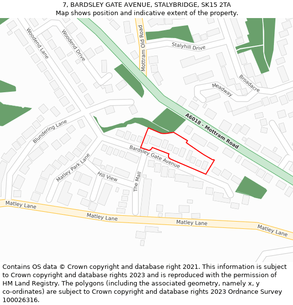 7, BARDSLEY GATE AVENUE, STALYBRIDGE, SK15 2TA: Location map and indicative extent of plot