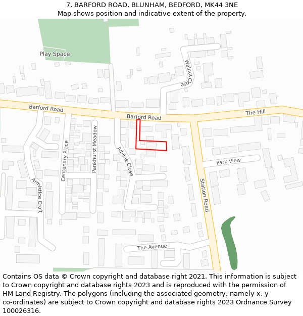 7, BARFORD ROAD, BLUNHAM, BEDFORD, MK44 3NE: Location map and indicative extent of plot