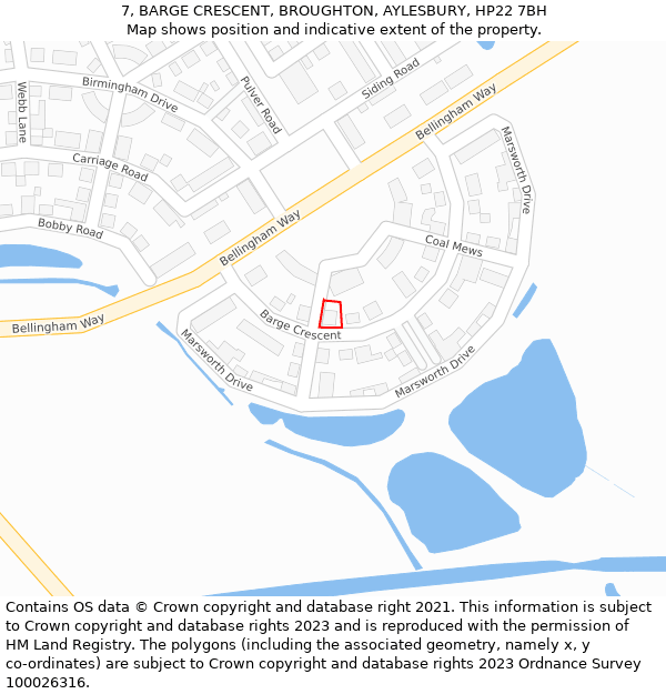 7, BARGE CRESCENT, BROUGHTON, AYLESBURY, HP22 7BH: Location map and indicative extent of plot