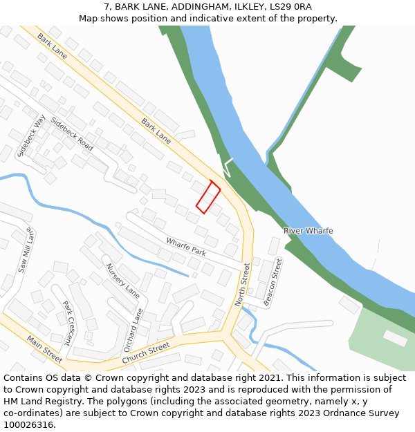 7, BARK LANE, ADDINGHAM, ILKLEY, LS29 0RA: Location map and indicative extent of plot