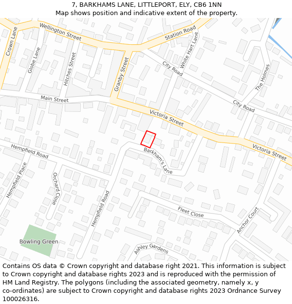 7, BARKHAMS LANE, LITTLEPORT, ELY, CB6 1NN: Location map and indicative extent of plot