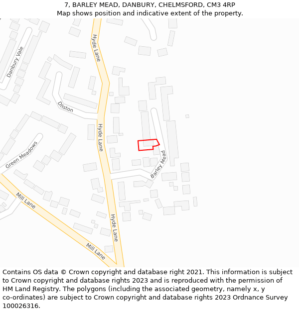 7, BARLEY MEAD, DANBURY, CHELMSFORD, CM3 4RP: Location map and indicative extent of plot