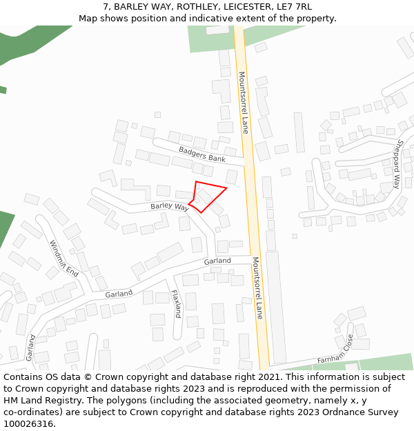 7, BARLEY WAY, ROTHLEY, LEICESTER, LE7 7RL: Location map and indicative extent of plot