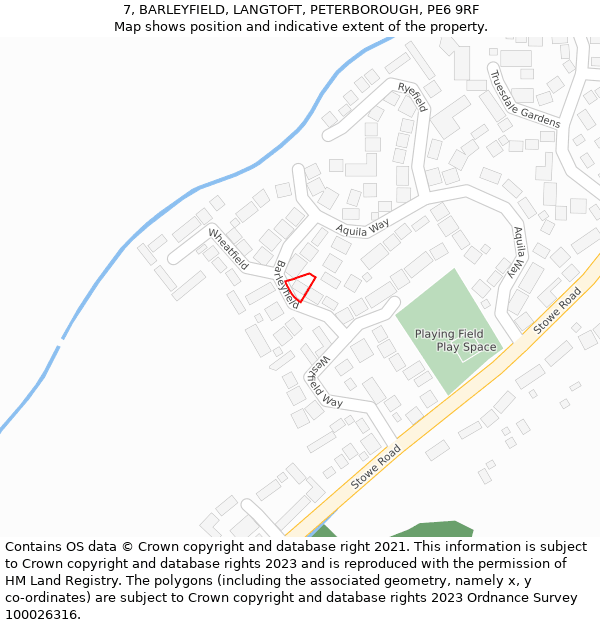 7, BARLEYFIELD, LANGTOFT, PETERBOROUGH, PE6 9RF: Location map and indicative extent of plot