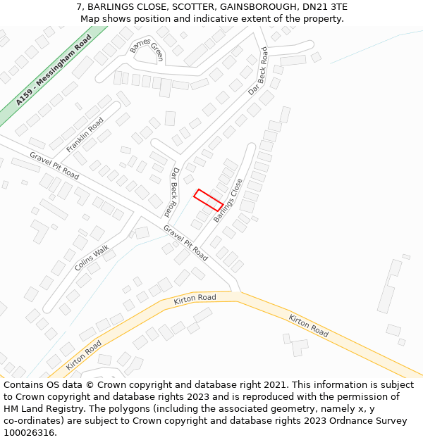 7, BARLINGS CLOSE, SCOTTER, GAINSBOROUGH, DN21 3TE: Location map and indicative extent of plot