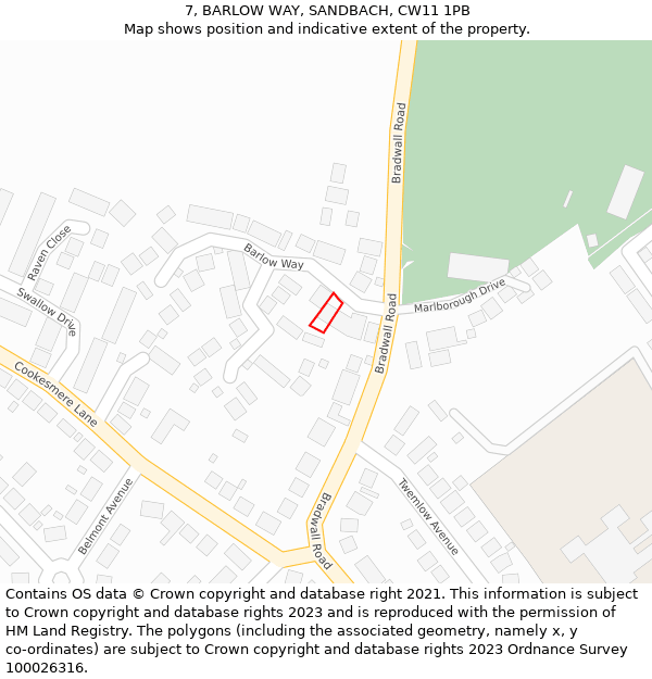 7, BARLOW WAY, SANDBACH, CW11 1PB: Location map and indicative extent of plot