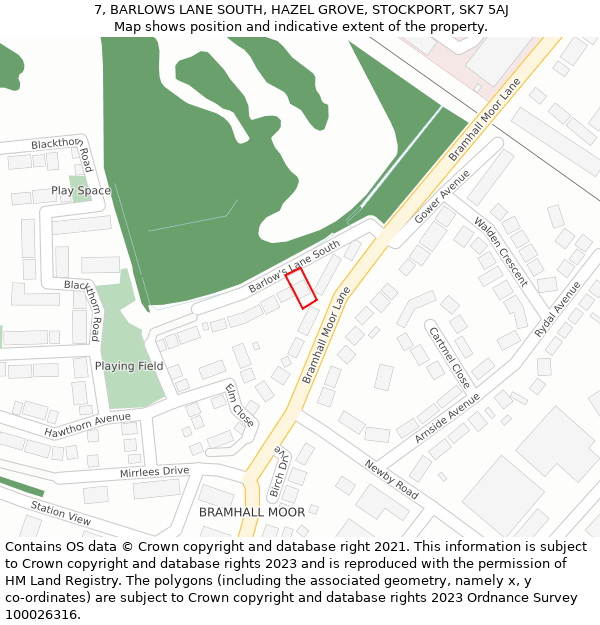 7, BARLOWS LANE SOUTH, HAZEL GROVE, STOCKPORT, SK7 5AJ: Location map and indicative extent of plot