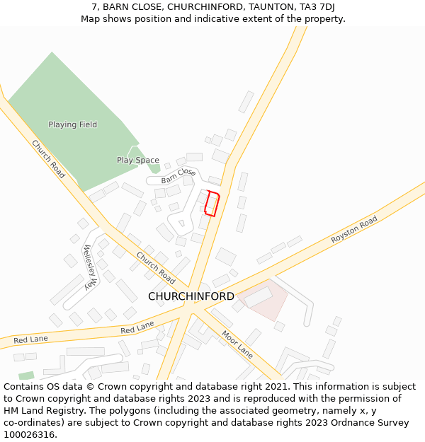 7, BARN CLOSE, CHURCHINFORD, TAUNTON, TA3 7DJ: Location map and indicative extent of plot