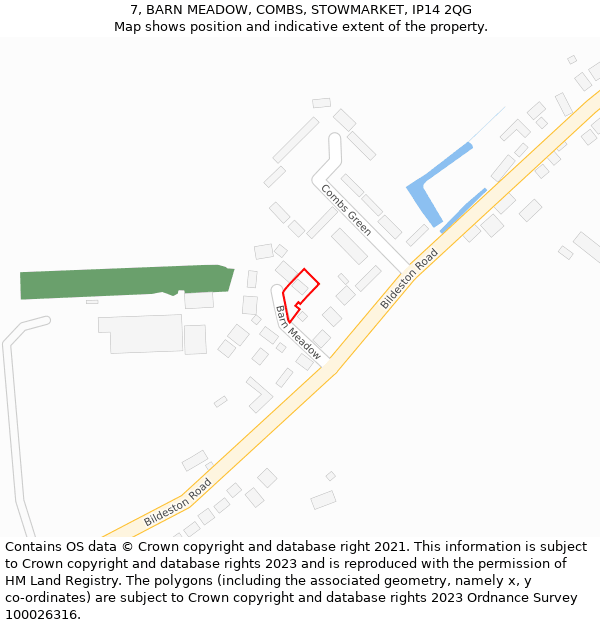 7, BARN MEADOW, COMBS, STOWMARKET, IP14 2QG: Location map and indicative extent of plot