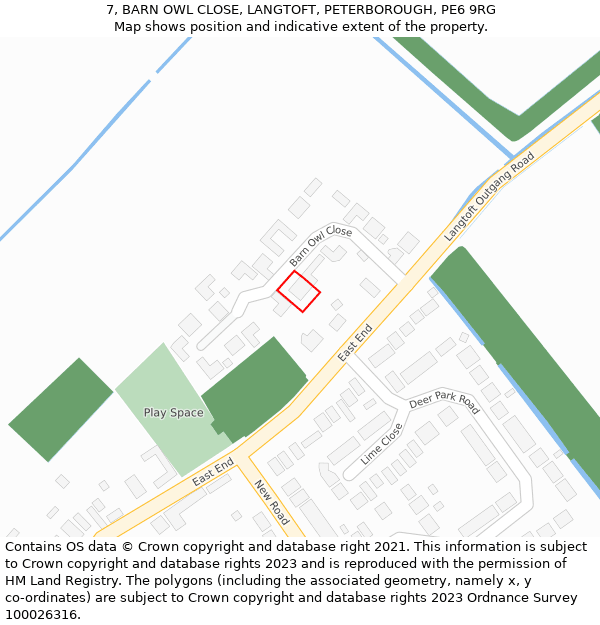 7, BARN OWL CLOSE, LANGTOFT, PETERBOROUGH, PE6 9RG: Location map and indicative extent of plot
