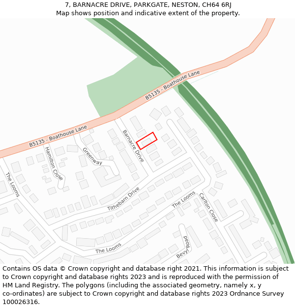 7, BARNACRE DRIVE, PARKGATE, NESTON, CH64 6RJ: Location map and indicative extent of plot