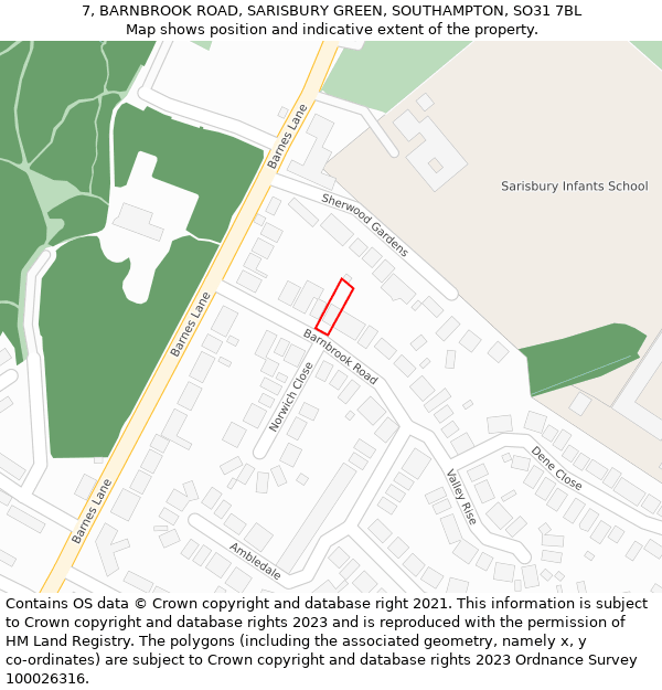 7, BARNBROOK ROAD, SARISBURY GREEN, SOUTHAMPTON, SO31 7BL: Location map and indicative extent of plot