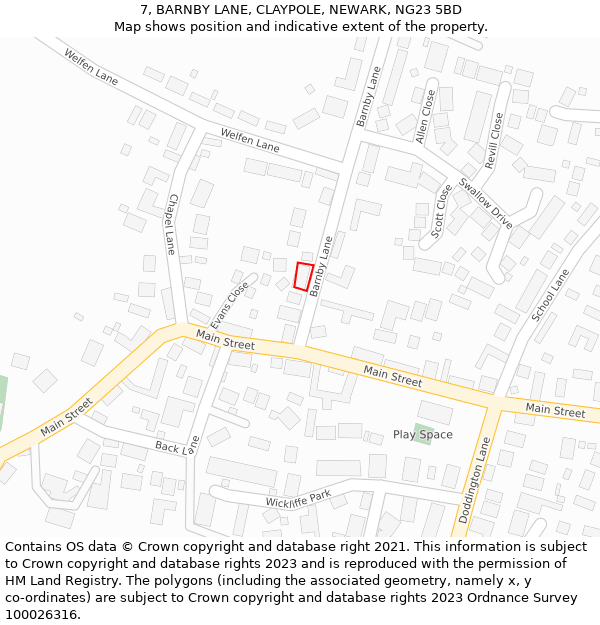 7, BARNBY LANE, CLAYPOLE, NEWARK, NG23 5BD: Location map and indicative extent of plot